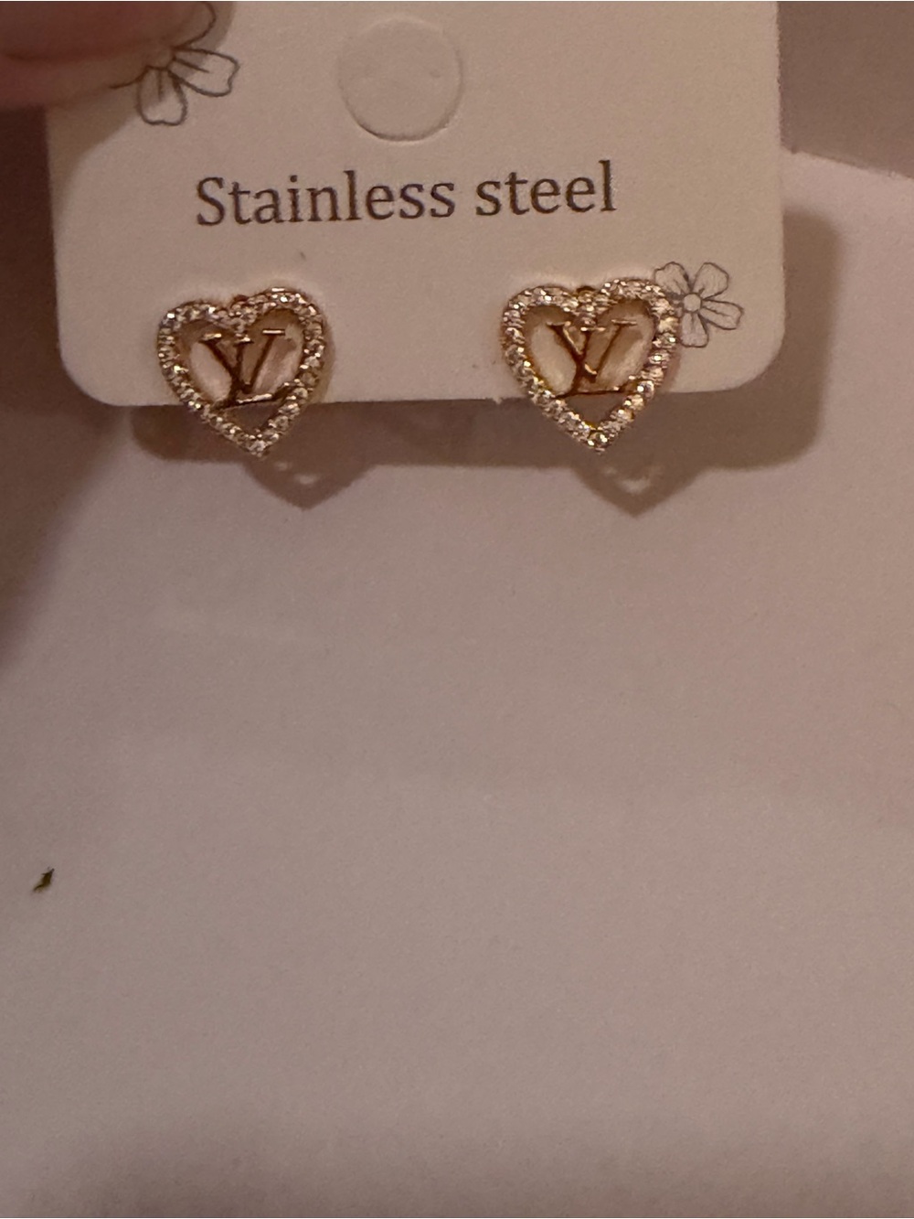 Gold Heart Stud Earrings with Crystal Halo, fashion jewelry - Picture 4 of 8